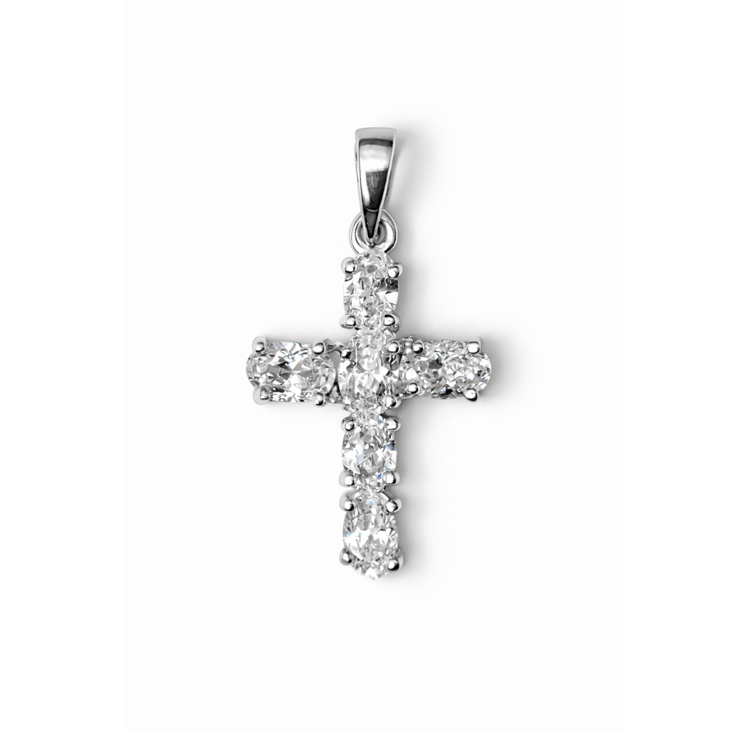 Silver Oval Zircon Cross Pendant