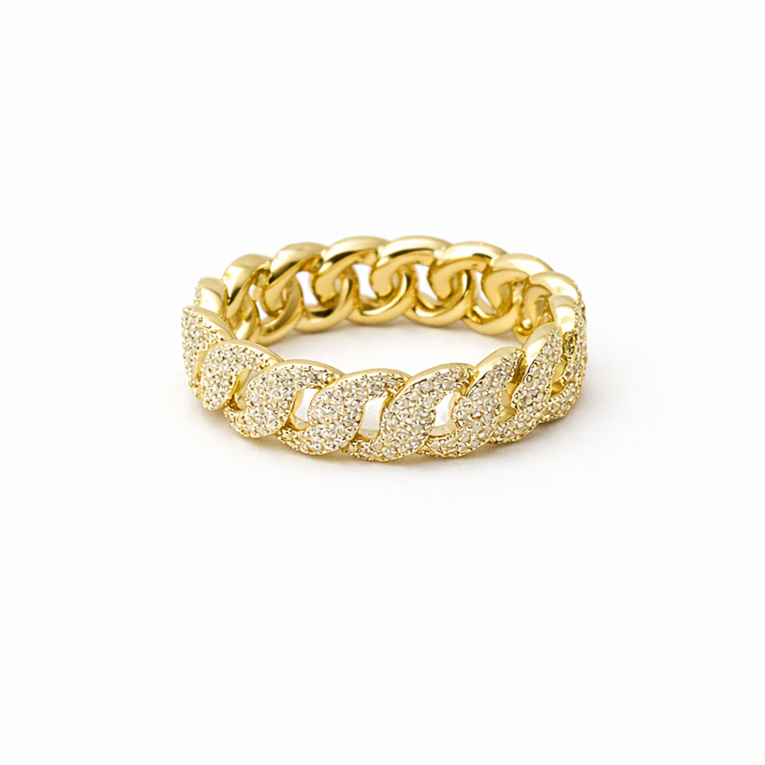 Cuban Link Silver Moissanite Ring 18K Yellow Gold Vermeil