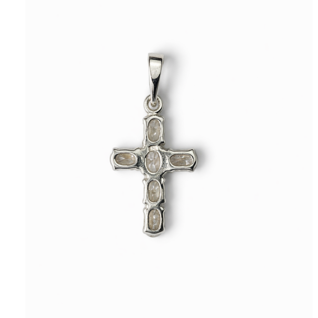 Silver Oval Zircon Cross Pendant