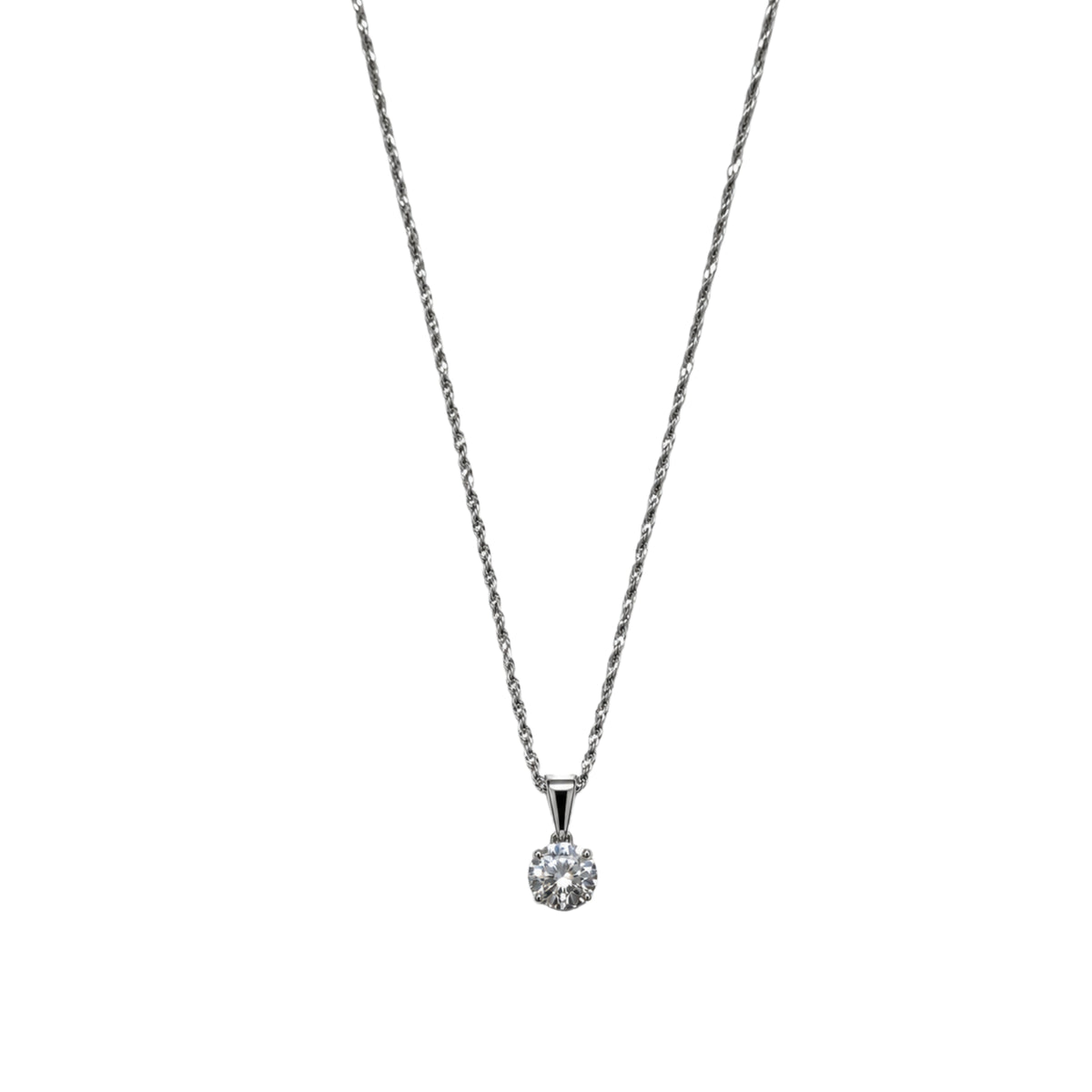 Round Silver Zircon Pendant + Chain