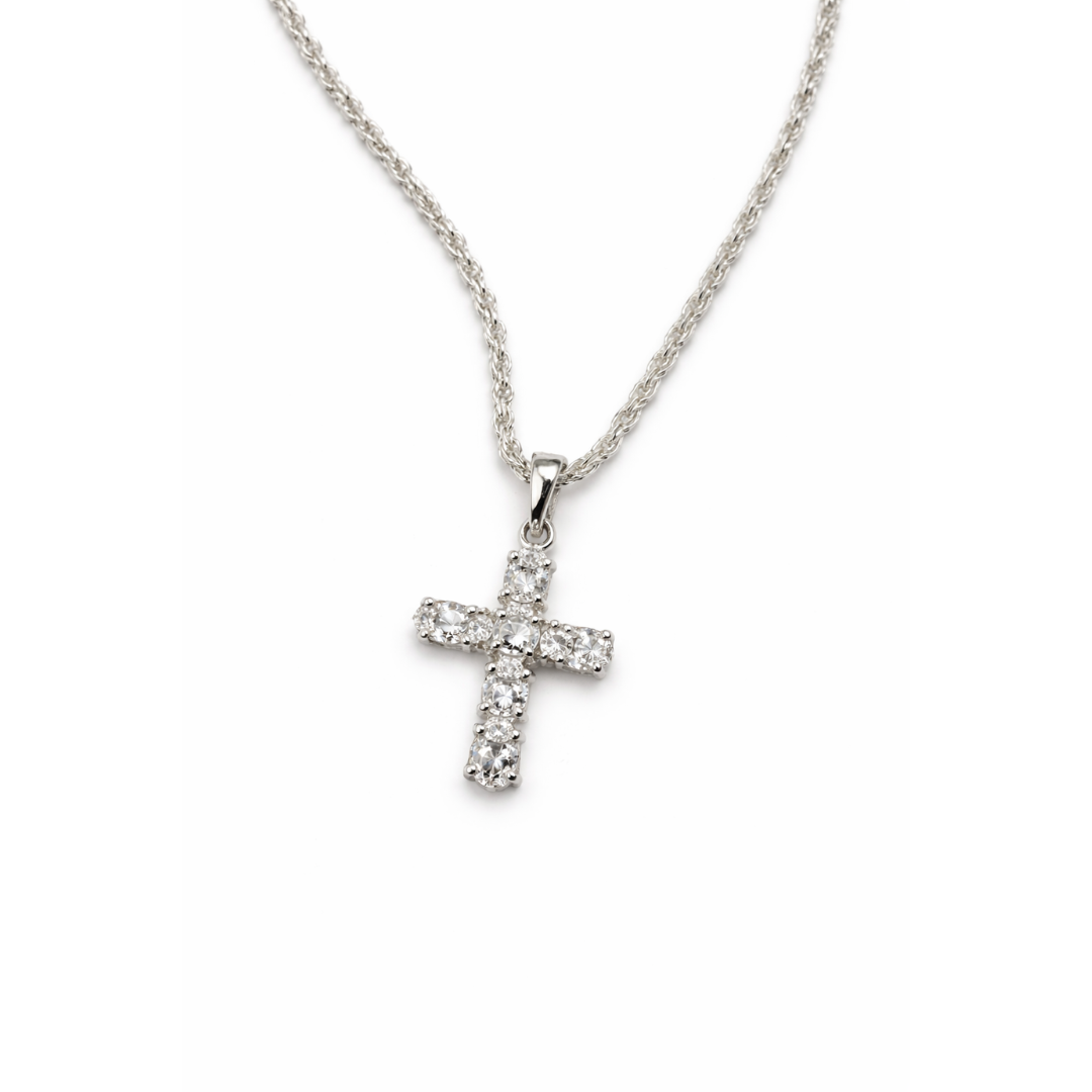 Silver Oval Zircon Cross Pendant