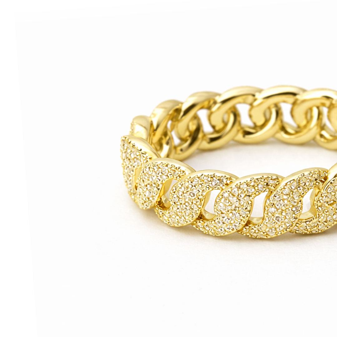Cuban Link Silver Moissanite Ring 18K Yellow Gold Vermeil