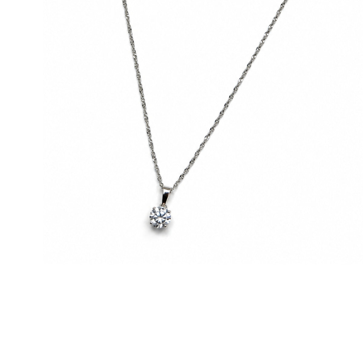 Round Silver Zircon Pendant + Chain
