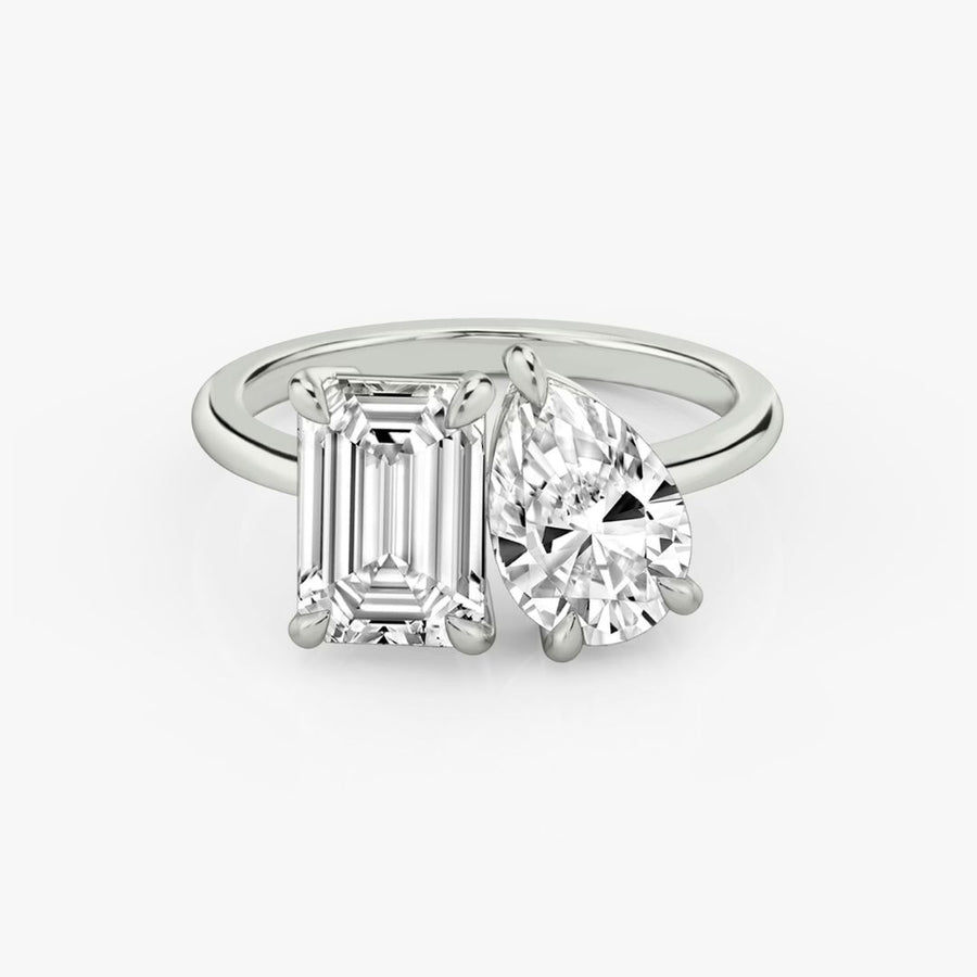 INSIEME  -  2CT & 1.5CT E VVS2 Toi et Moi Emerald and Pear Cut Engagement Ring