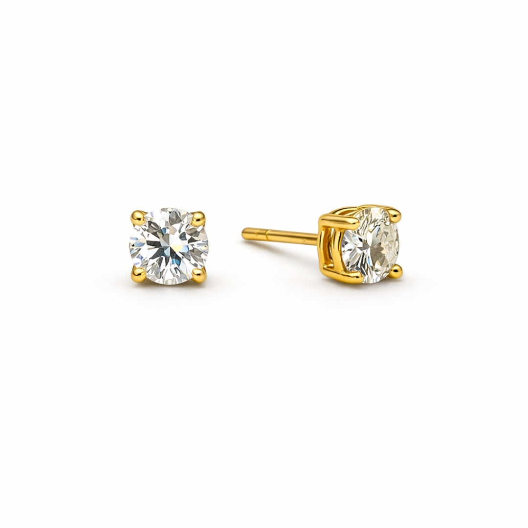 Silver Round Cut Moissanite Earrings 18K Yellow Gold Vermeil