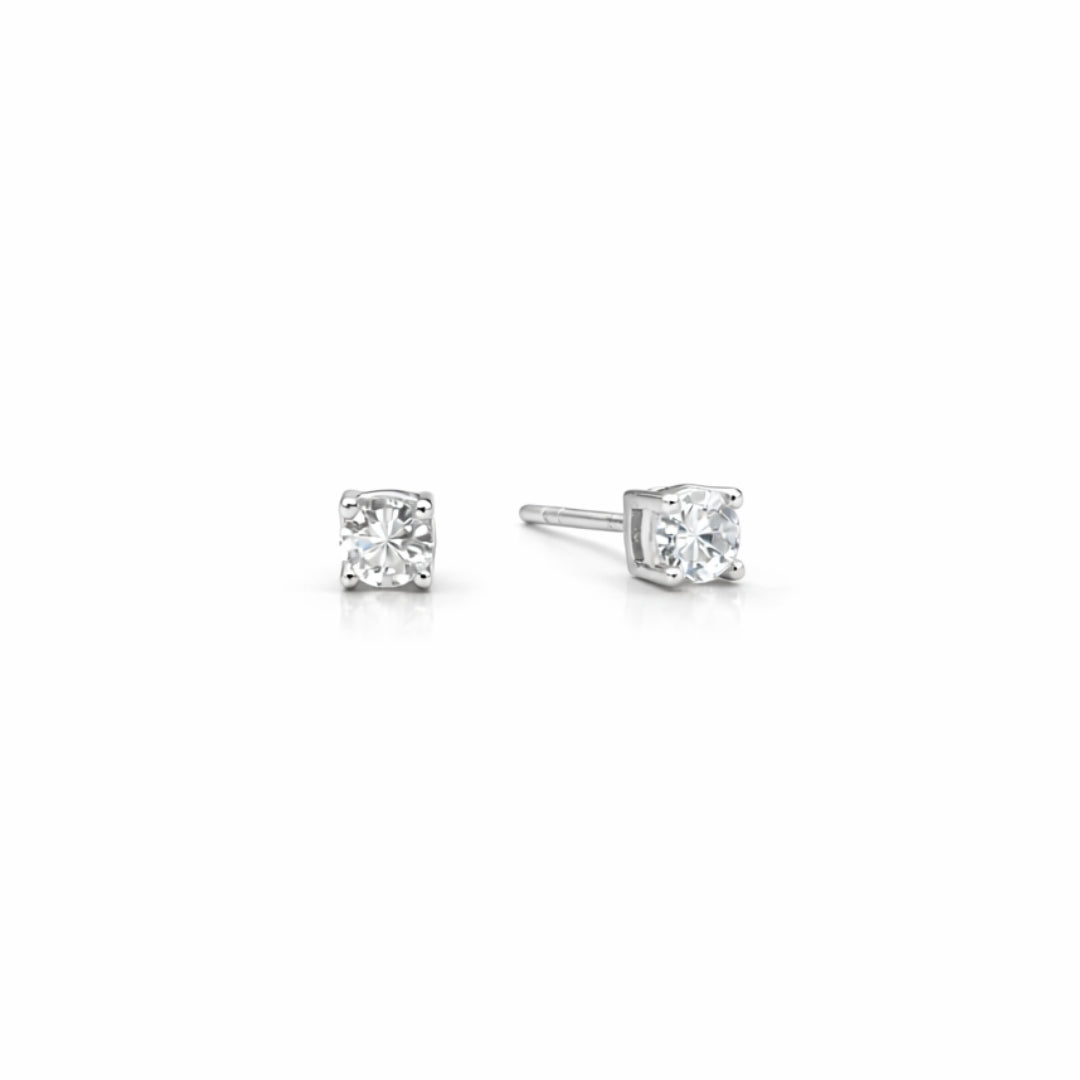 Silver Round Cut Moissanite Earrings