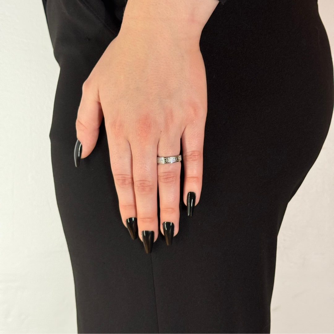 Silver Zircon Love Ring Rhodium Plated