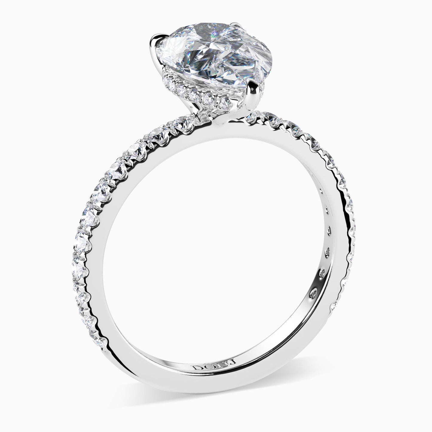 Moissanite Pear Shape Pave Solitaire Engagement Ring with Under Halo 2 Carat
