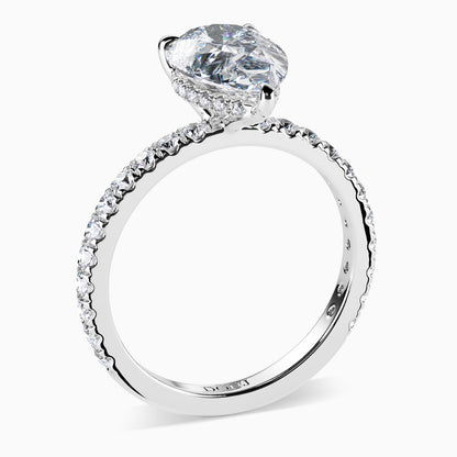 Moissanite Pear Shape Pave Solitaire Engagement Ring with Under Halo 2 Carat