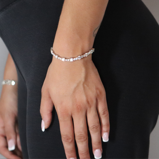 Double Stone Moissanite Tennis Bracelet Rhodium Plated