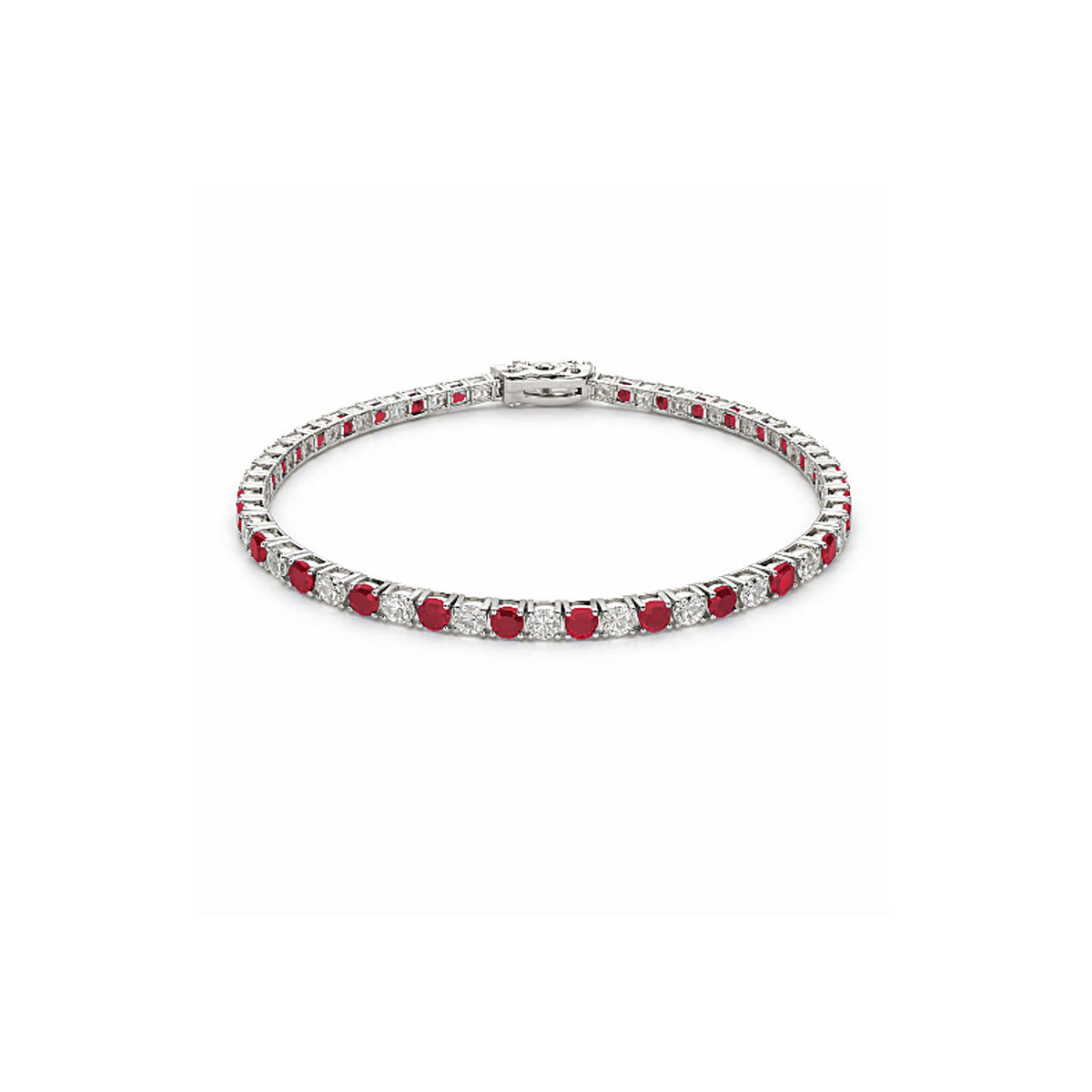 3mm Silver Red & White Zircon  Tennis Bracelet + Silver Eternity Red & White Zircon Ring