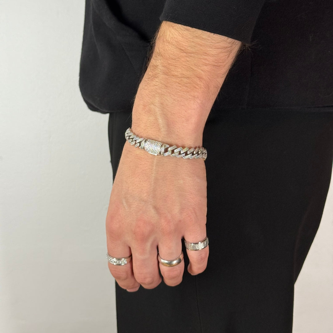 10mm Moissanite Cuban Link Bracelet Rhodium plated