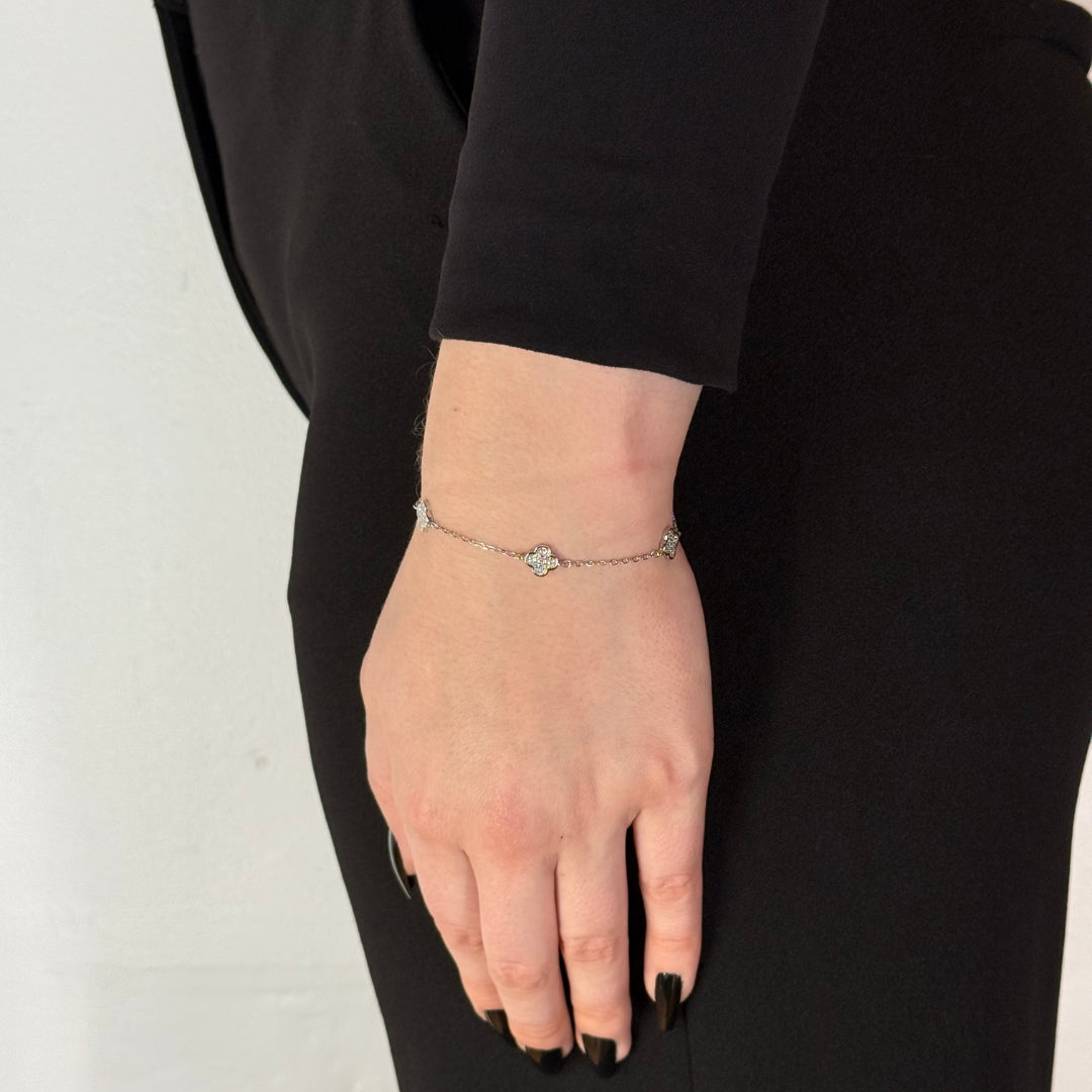Bracelet en argent et zircon trèfle 