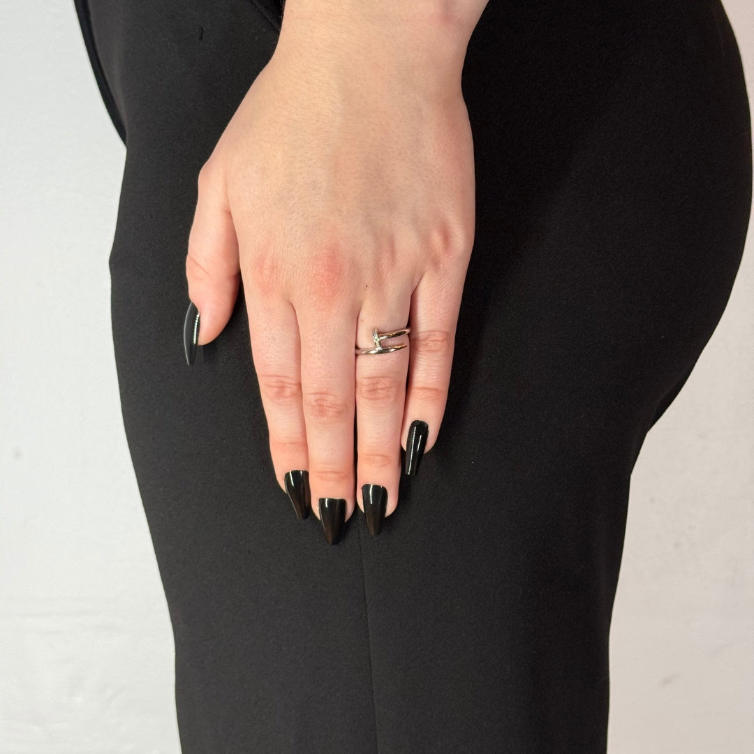 Silver Zircon Nail Ring