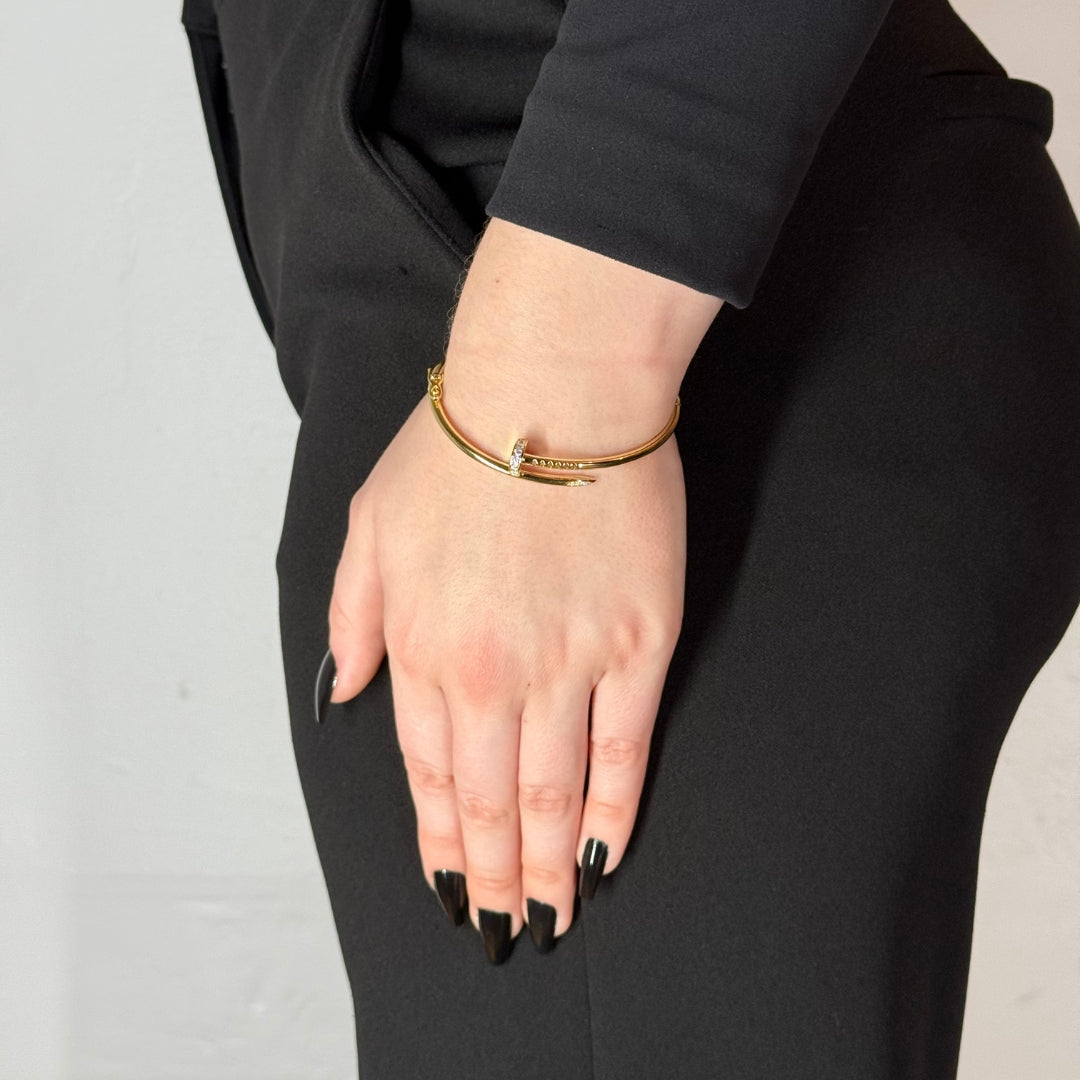 Silver Zircon Nail Bracelet Yellow Gold Plated