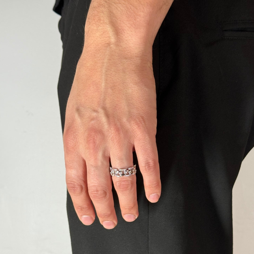 Silver Zircon Square Link Ring