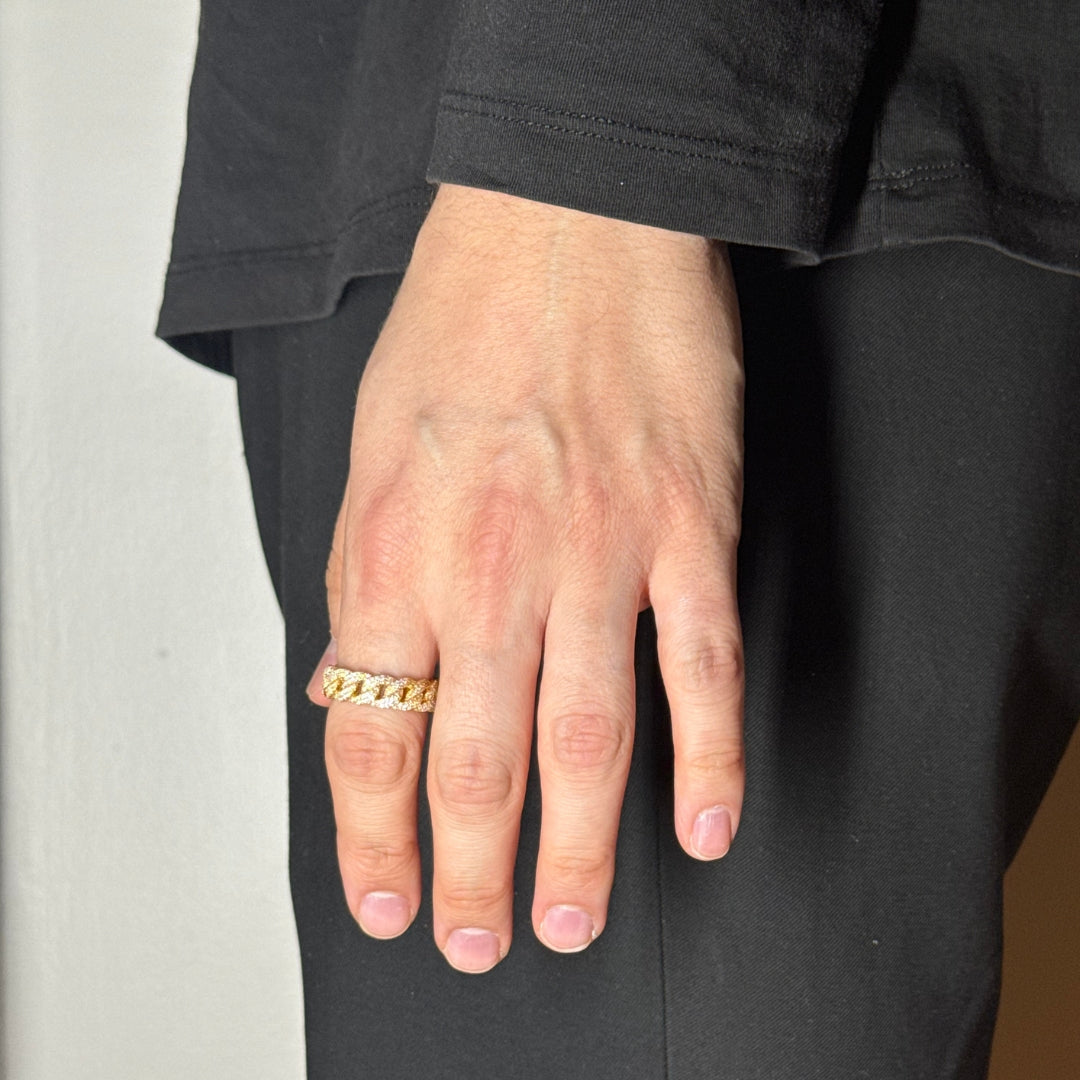 Cuban Link Silver Moissanite Ring 18K Yellow Gold Vermeil