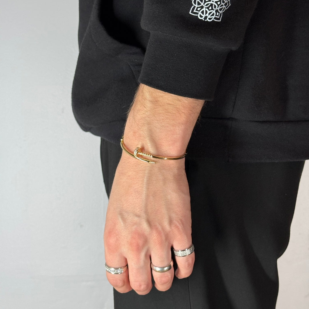 Silver Zircon Nail Bracelet Yellow Gold Plated