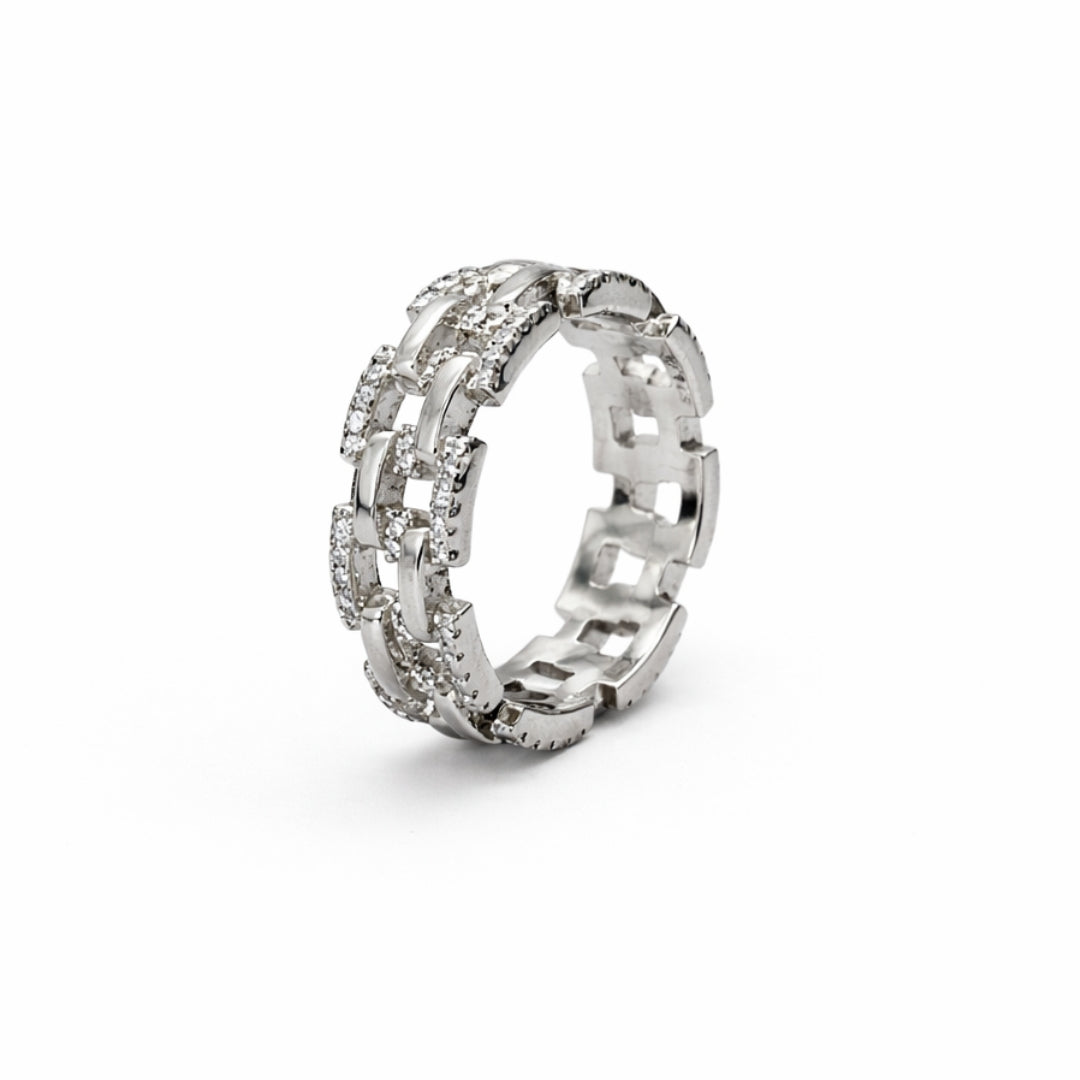 Silver Zircon Square Link Ring