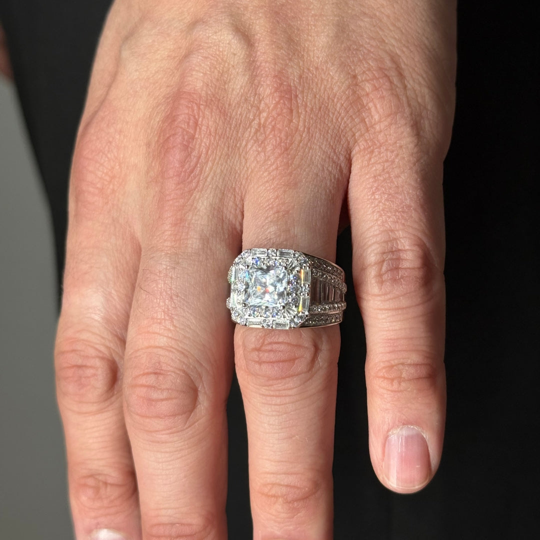 Silver Zircon Baguette Rhodium Ring