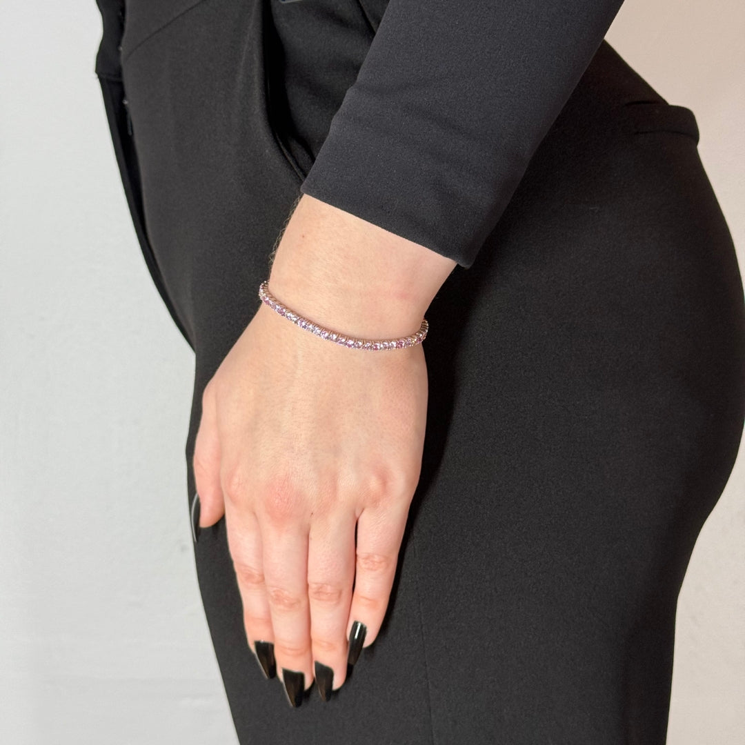 3mm Silver Zircon Tennis Bracelet Pink Radiant