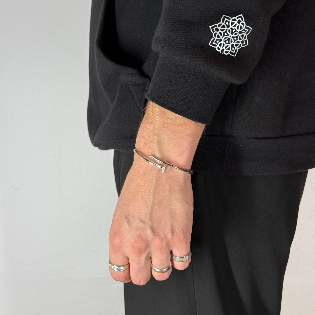 Silver Zircon Nail Bracelet Rhodium Plated