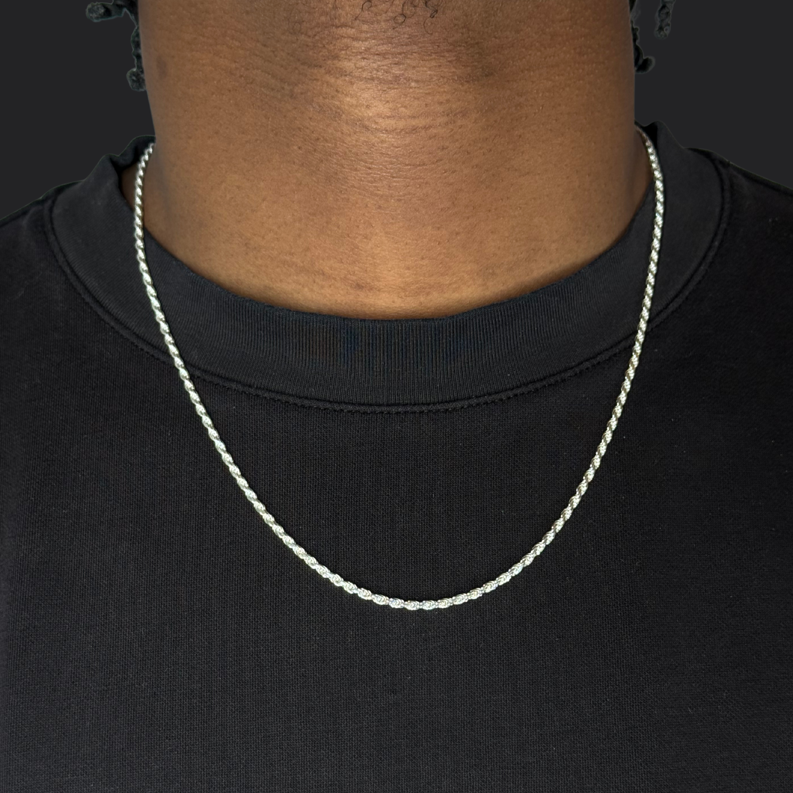 2mm Silver Rope Chain Rhodium Plated