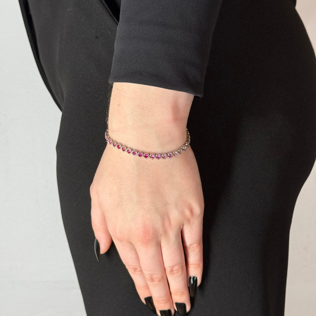 3mm Heart Zircon Tennis Bracelet Pink Radiant