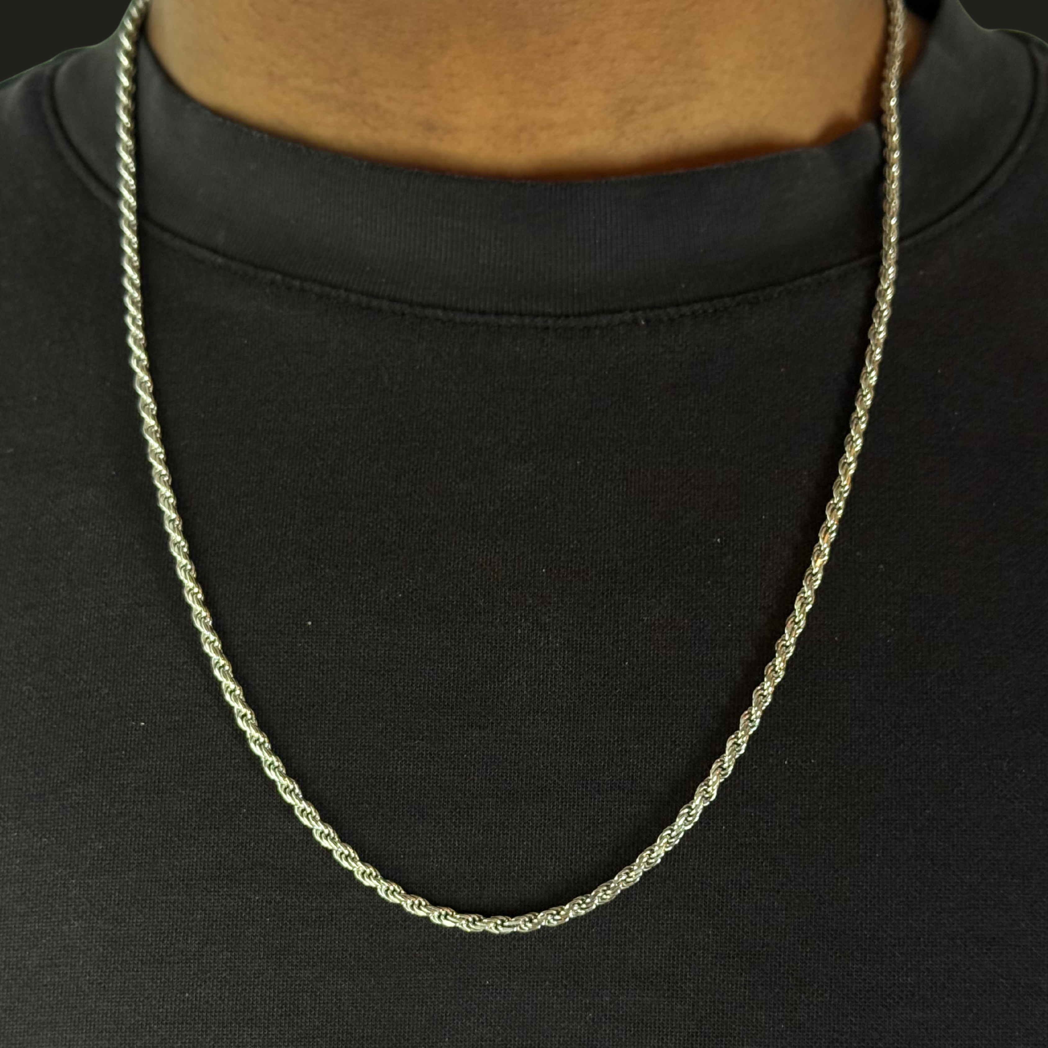 3mm Silver Rope Chain Rhodium Plated