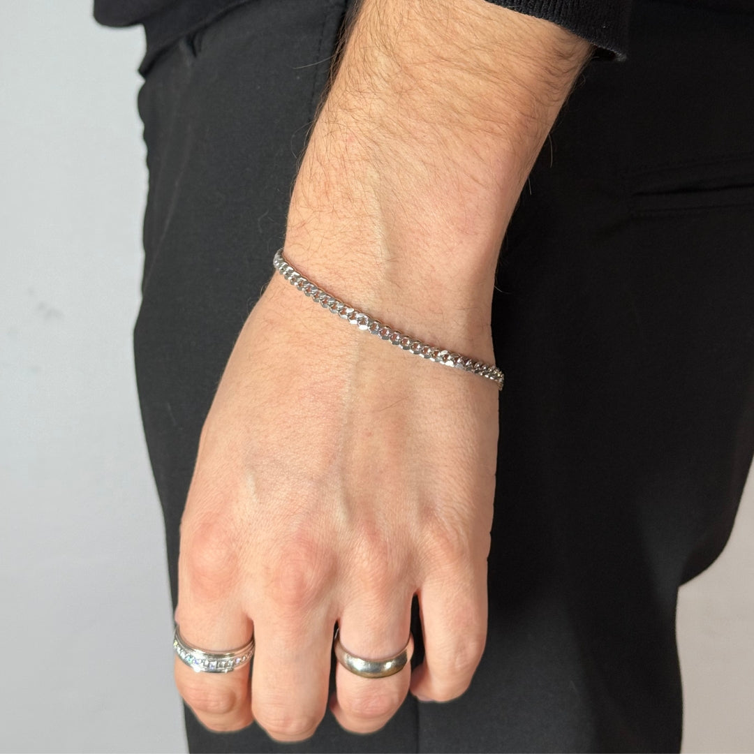 4mm Silver Cuban Bracelet Rhodium Plated