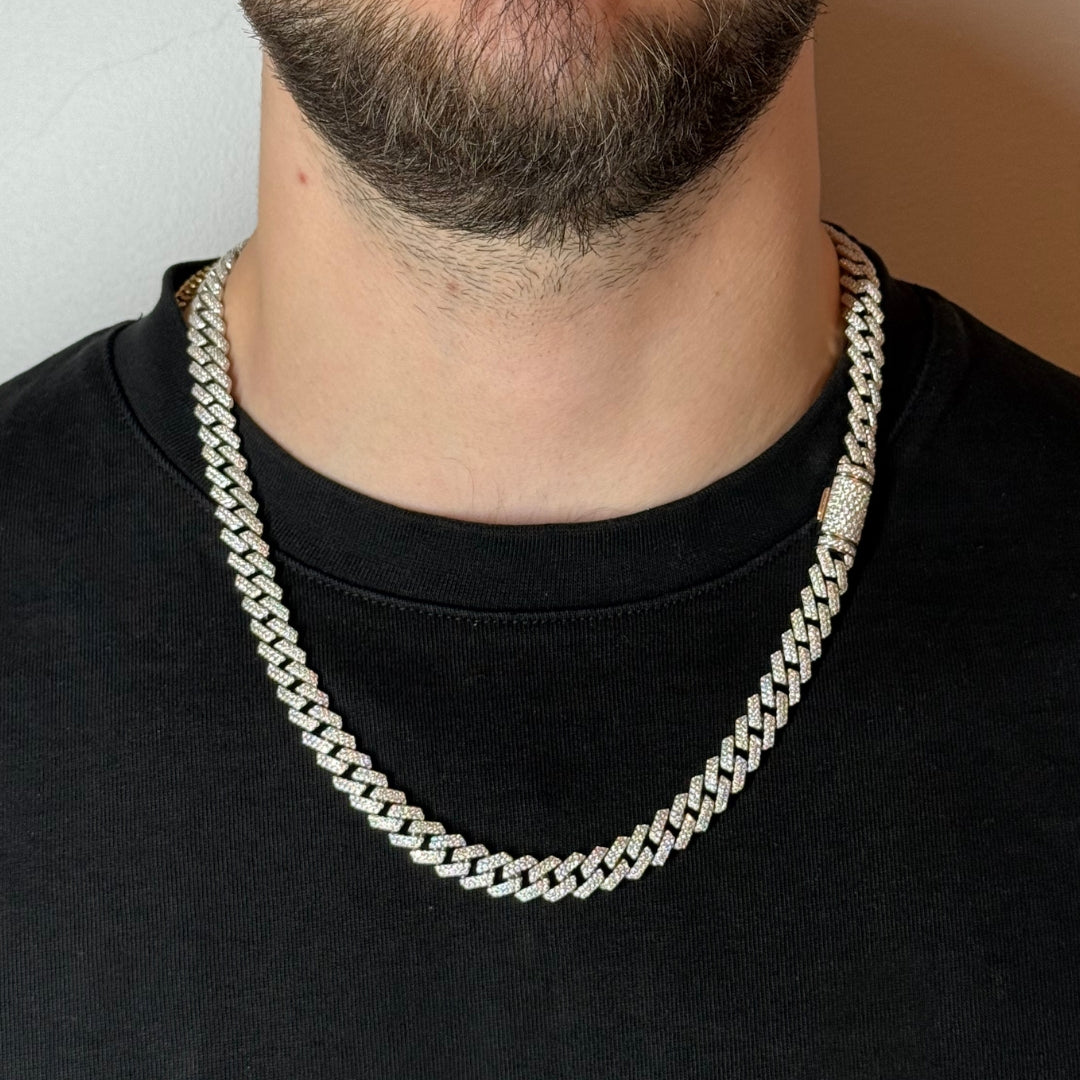 10mm Moissanite cuban link chain Rhodium Plated