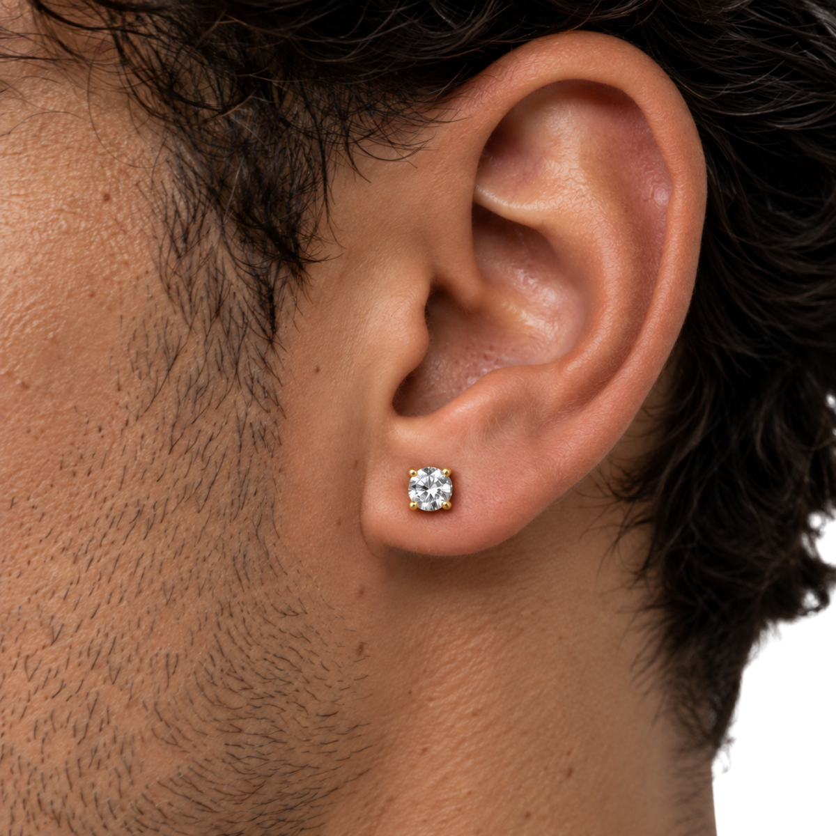 Silver Round Cut Moissanite Earrings 18K Yellow Gold Vermeil