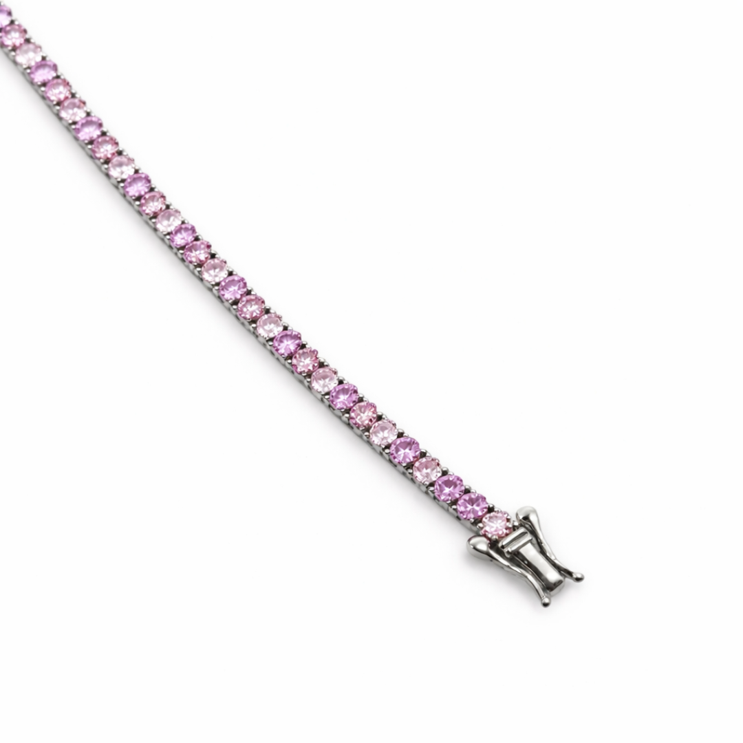 3mm Silver Zircon Tennis Bracelet Pink Radiant