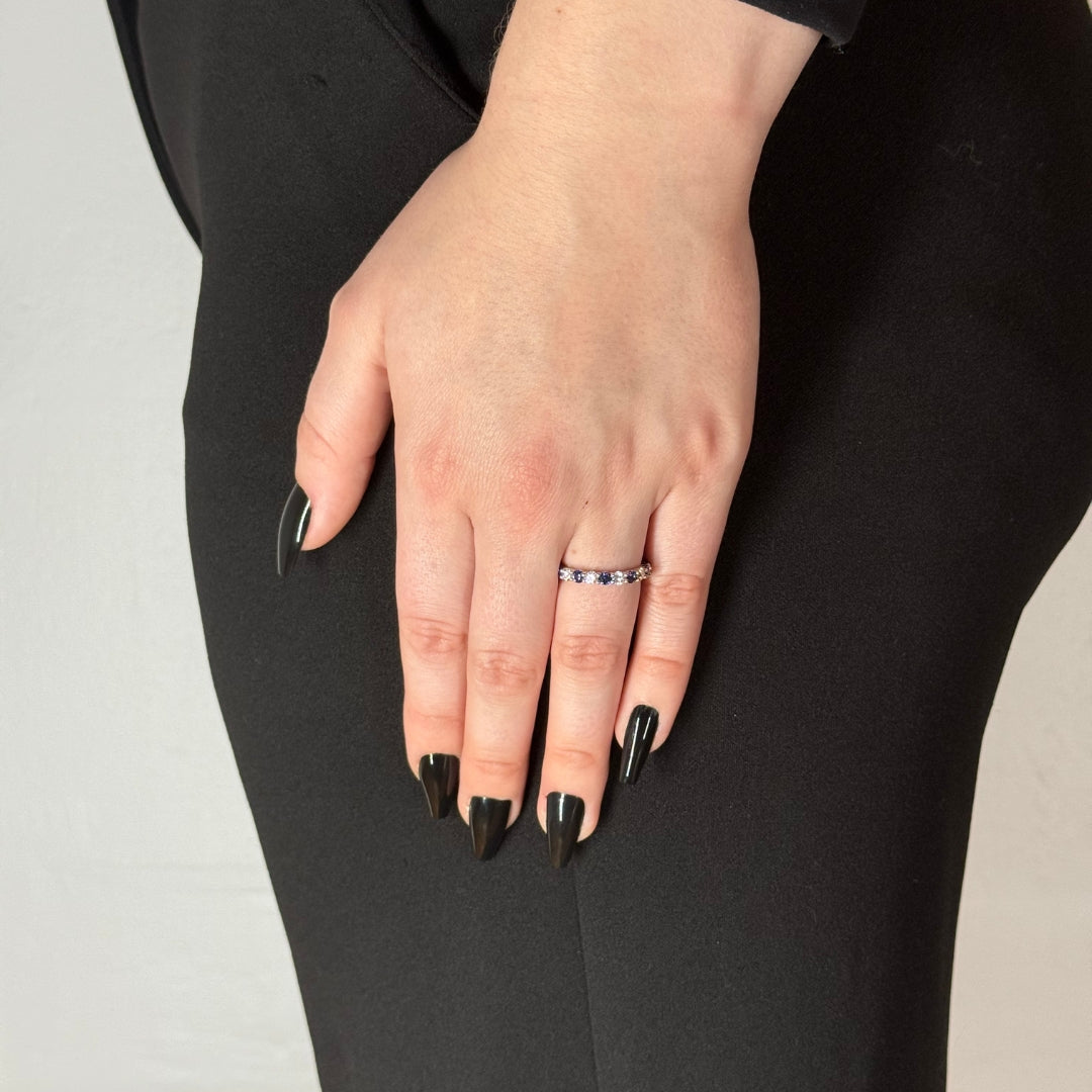 Silver Eternity Moissanite Blue & White Lab Sapphire Ring