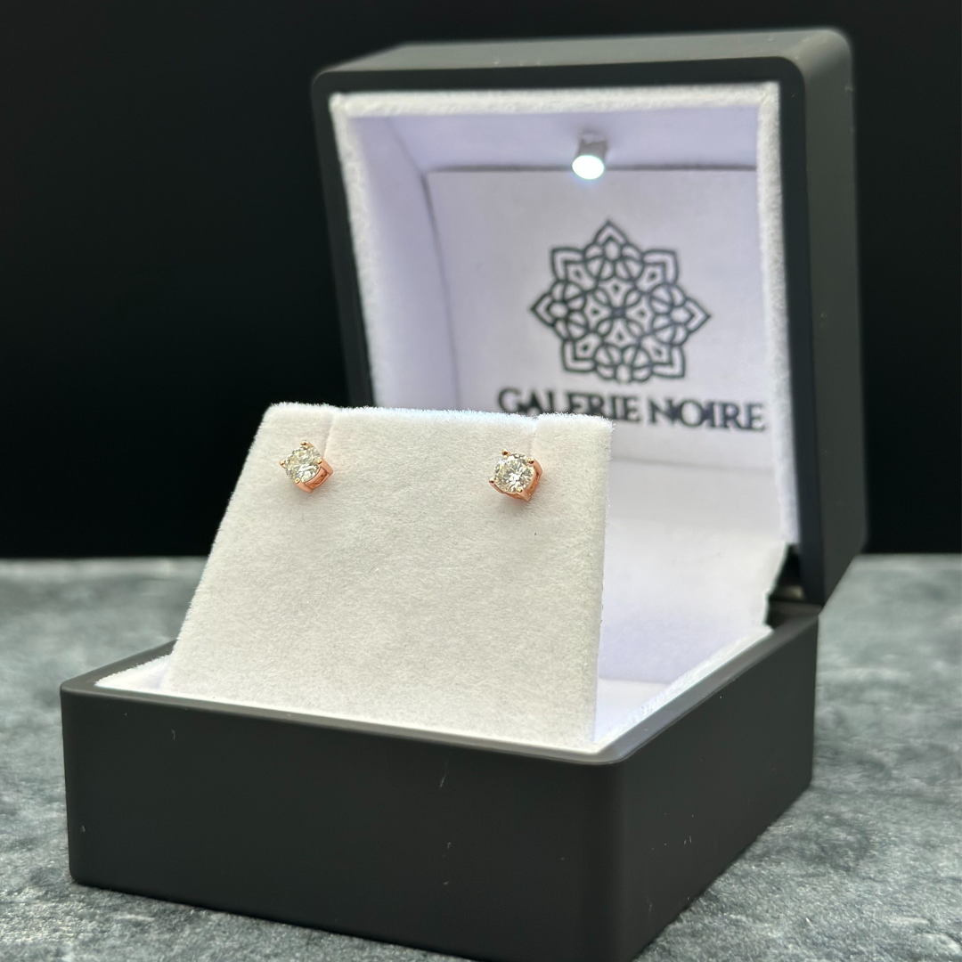 Round Cut Moissanite Earrings Rose Gold Plated
