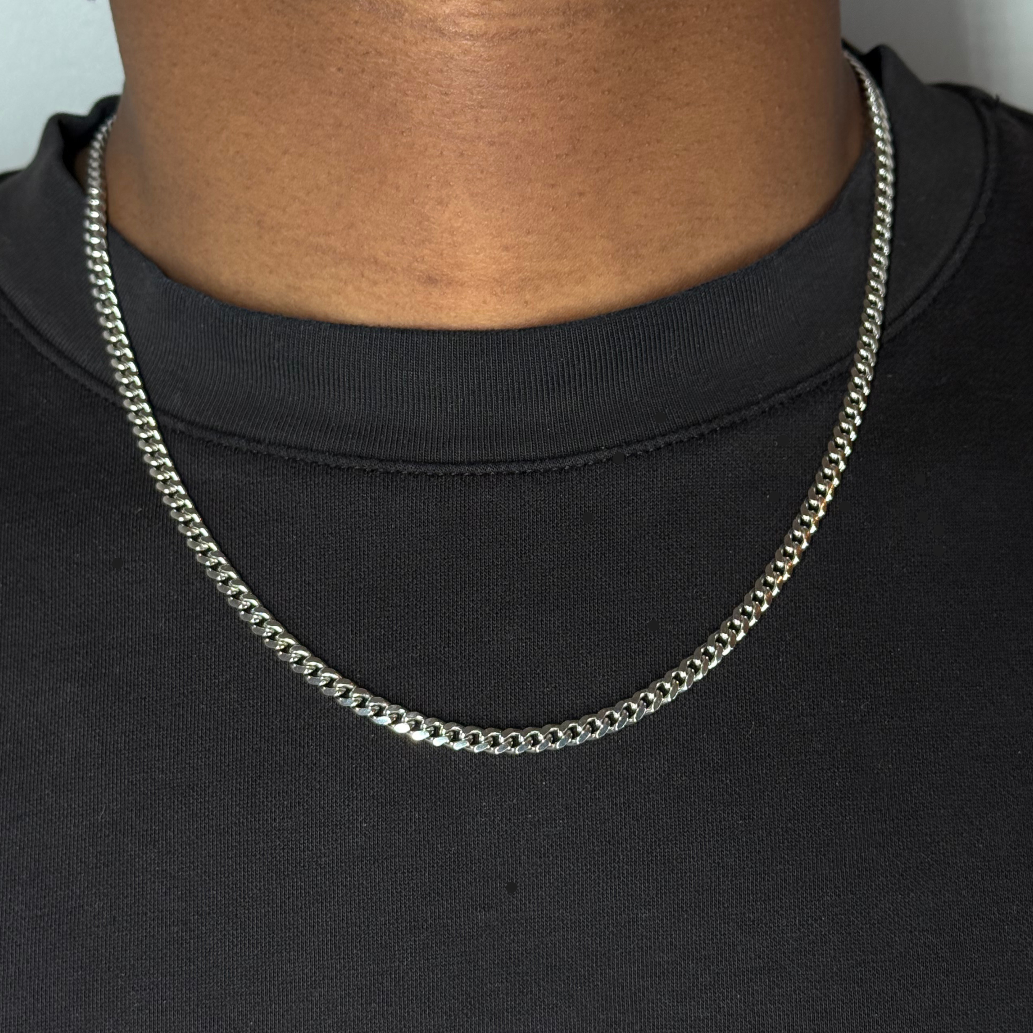4mm Silver Cuban Link Chain Rhodium Plated