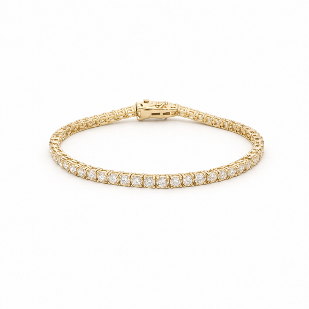 3mm Silver Moissanite Tennis Chain 18K Yellow Gold Vermeil + 3mm Silver Moissanite Tennis Bracelet 18K Yellow Gold Vermeil