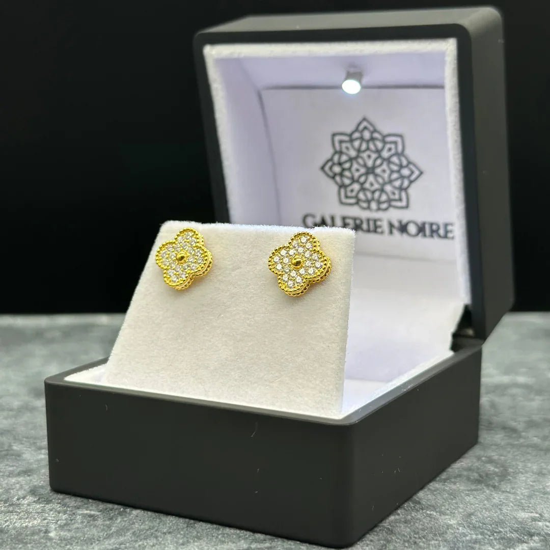 Clover Moissanite Earrings Yellow Gold Plated