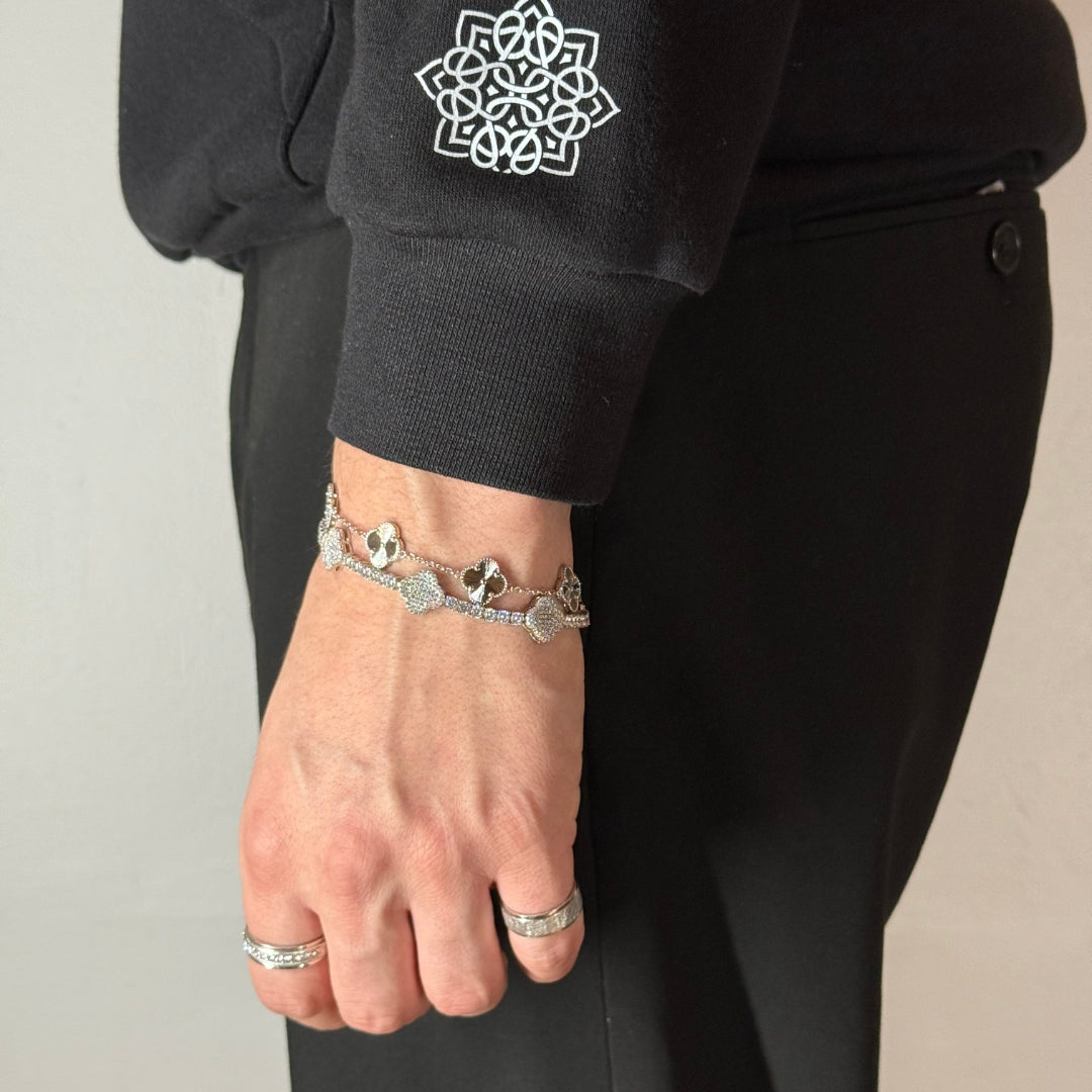Clover Leaf Zircon Tennis Bracelet + Clover Bracelet Rhodium Plated