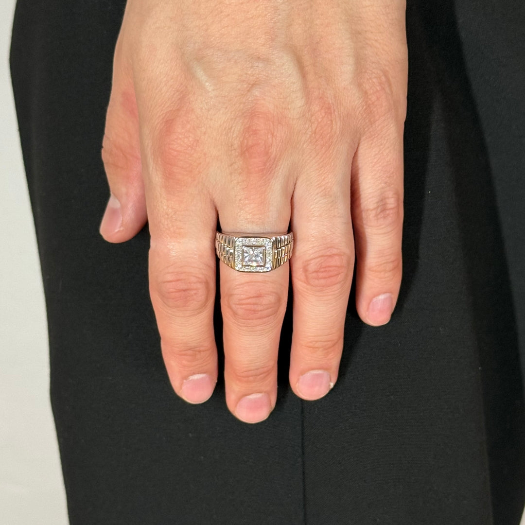 Silver Zircon Mens Rhodium Ring