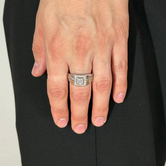 Silver Zircon Mens Rhodium Ring
