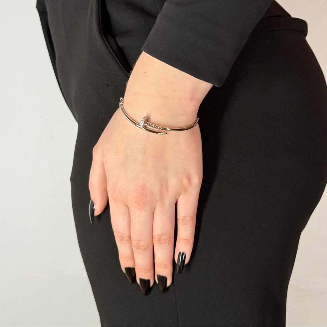 Silver Zircon Nail Bracelet Rhodium Plated