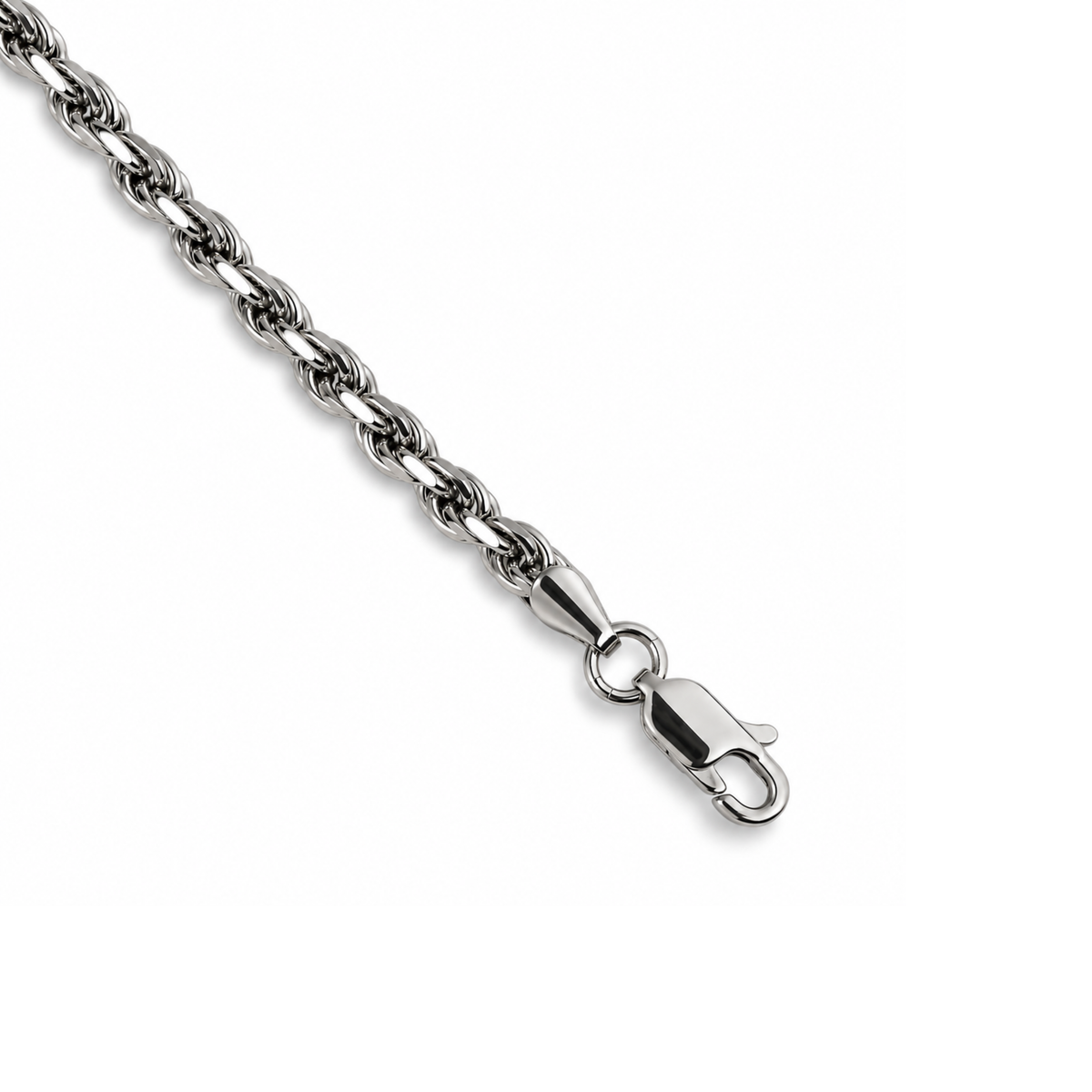 4mm Silver Rope Chain Rhodium Plated