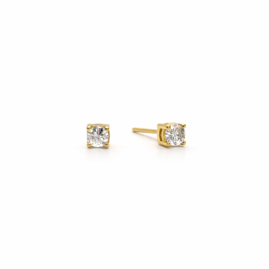 Silver Round Cut Moissanite Earrings 18K Yellow Gold Vermeil