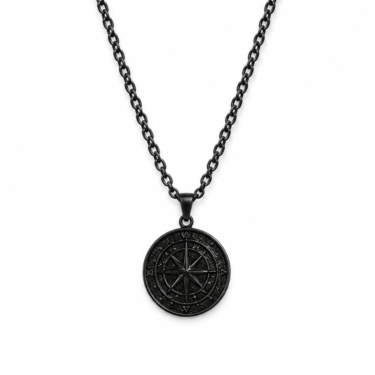Black Stainless Compass Pendant + Chain