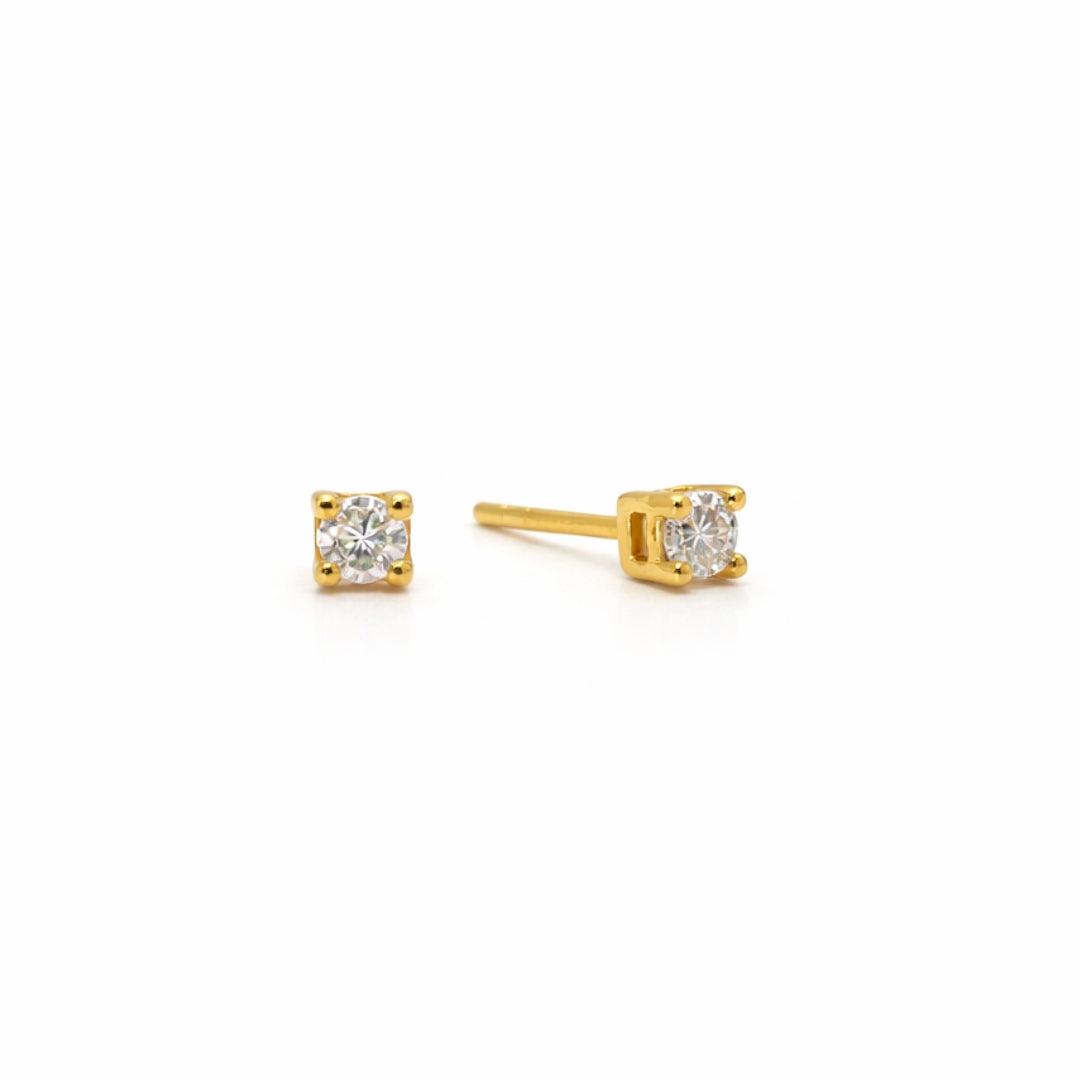 Silver Round Cut Moissanite Earrings 18K Yellow Gold Vermeil