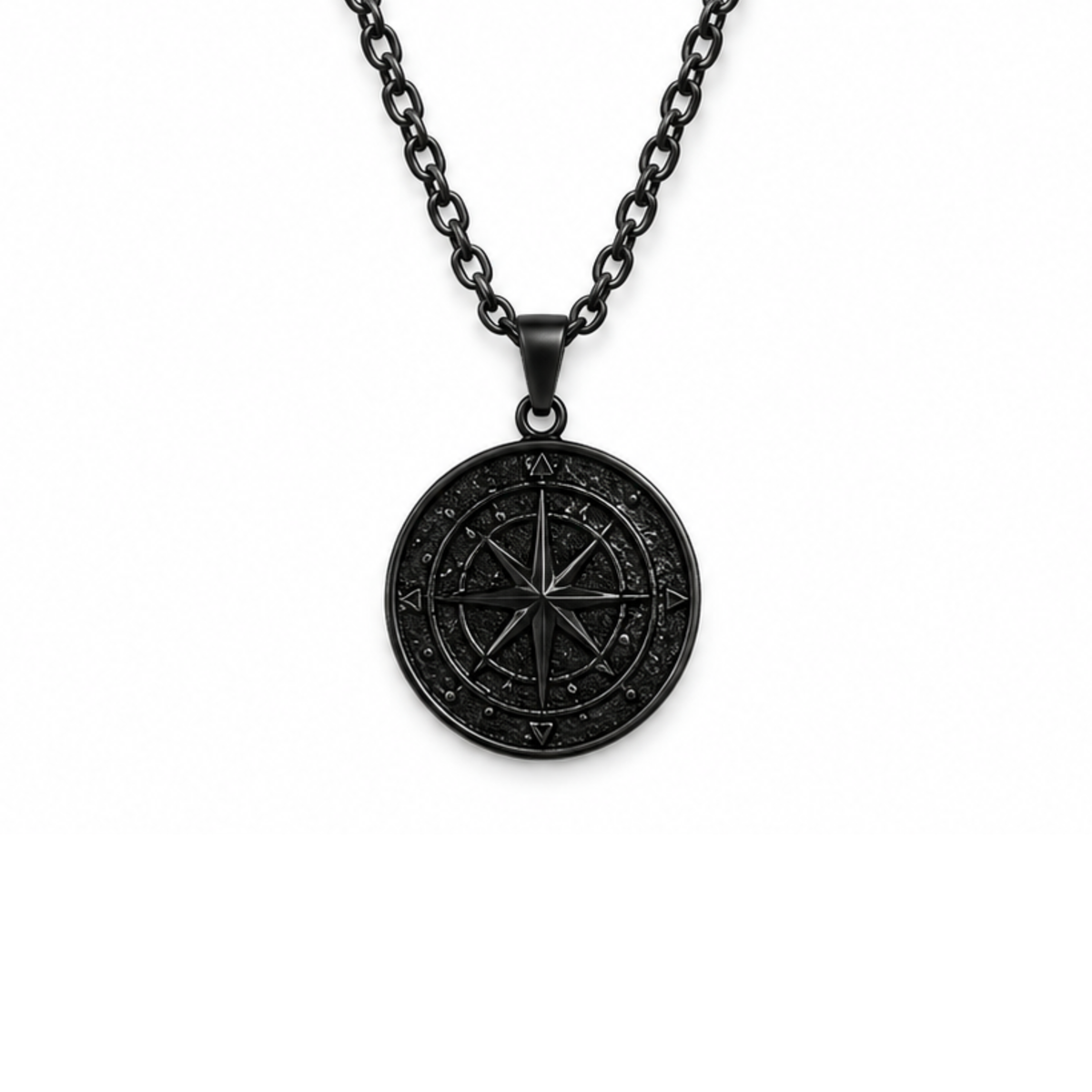 Black Stainless Compass Pendant + Chain