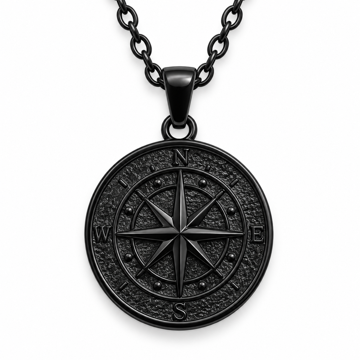 Black Stainless Compass Pendant + Chain