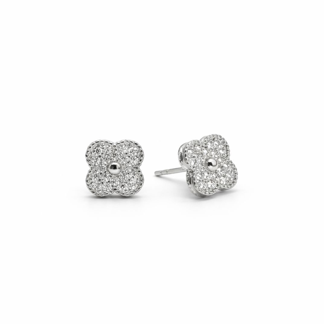 Silver Clover Moissanite Earrings