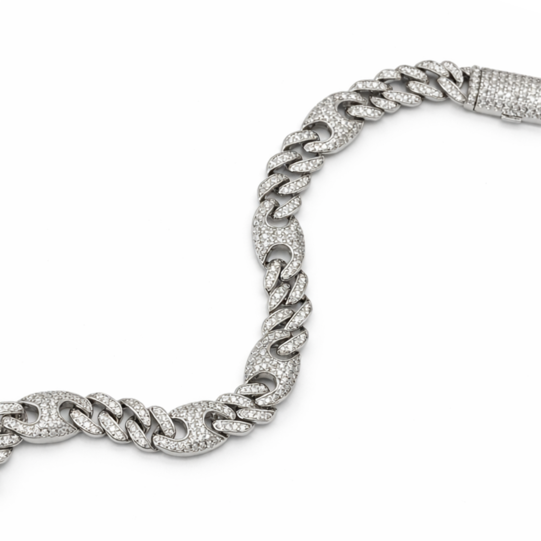 10mm Silver Moissanite Cuban Grain Link Bracelet